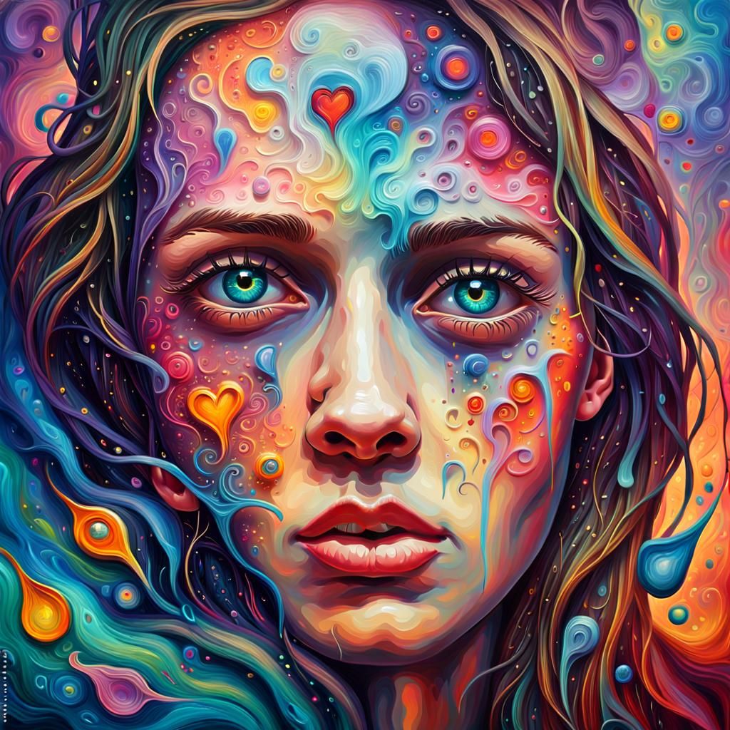 Surreal Portrait of Sparkling Eyes in Oil on Canvas