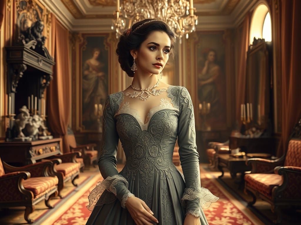 Regal Woman in Lavish Baroque Interior