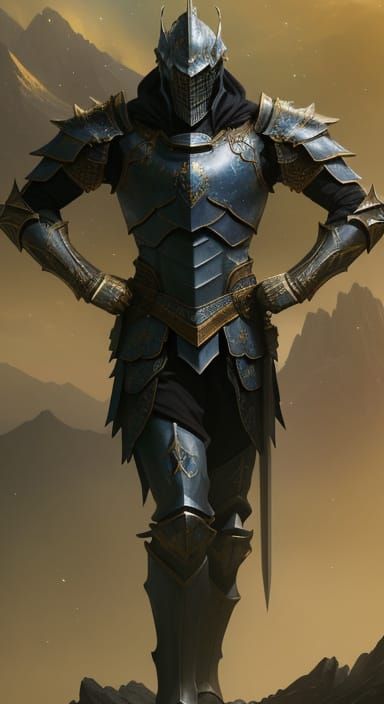 Epic Knight on Mountain Peak Under Starry Sky