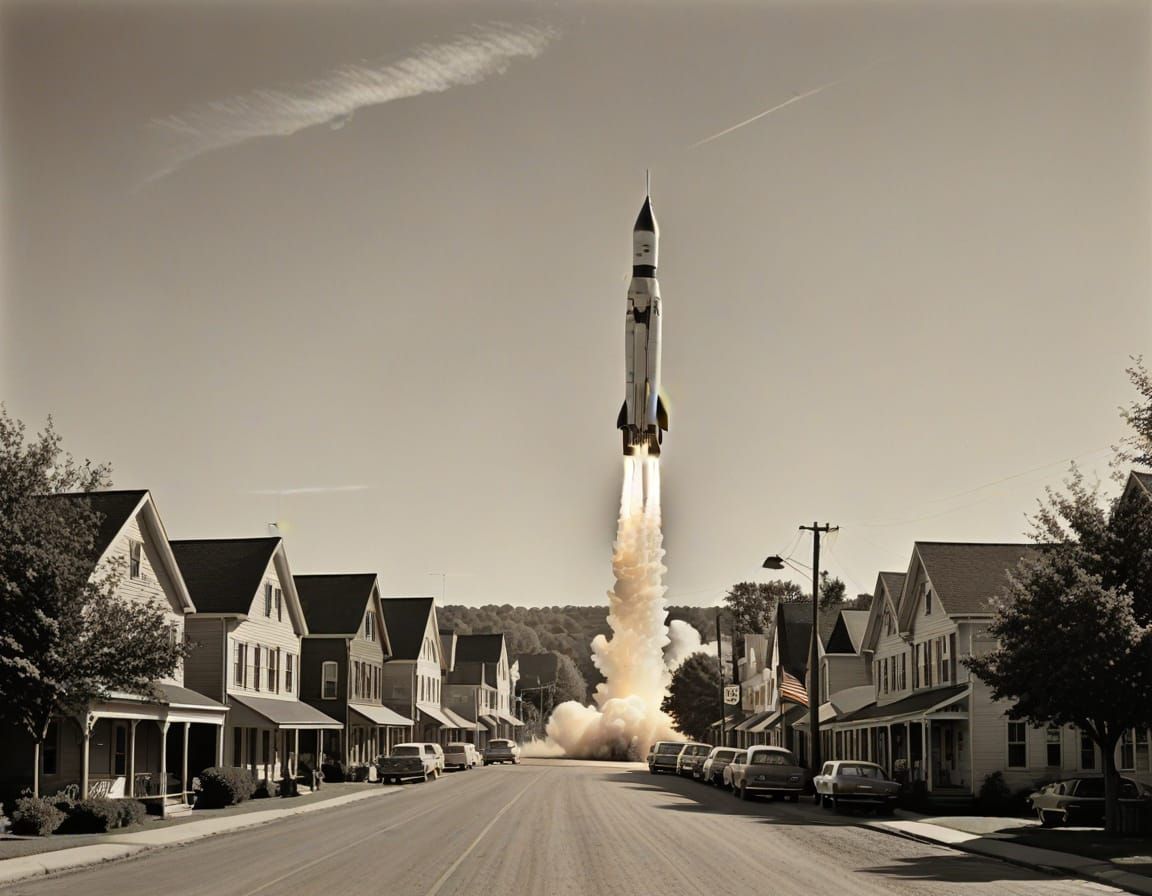 Retro Rocket Launch in Sepia Tone