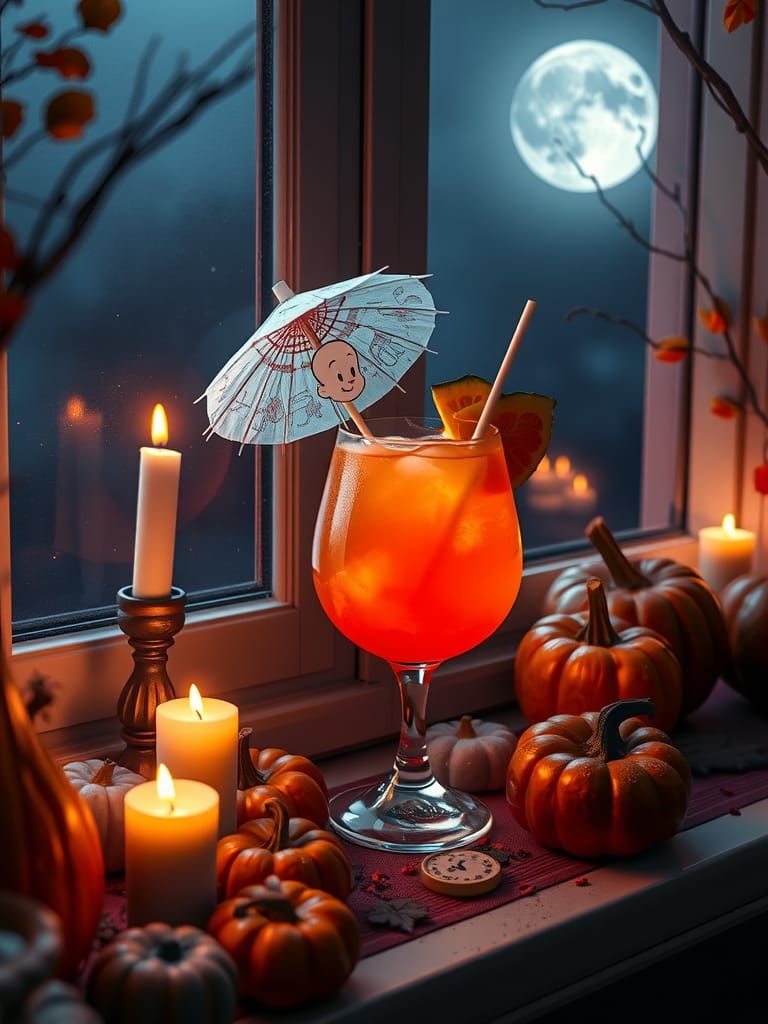 Tropical Cocktail in Pumpkin Goblet with Fantasy Details