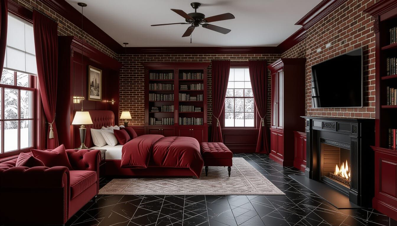 Opulent Victorian Bedroom with Snowy View