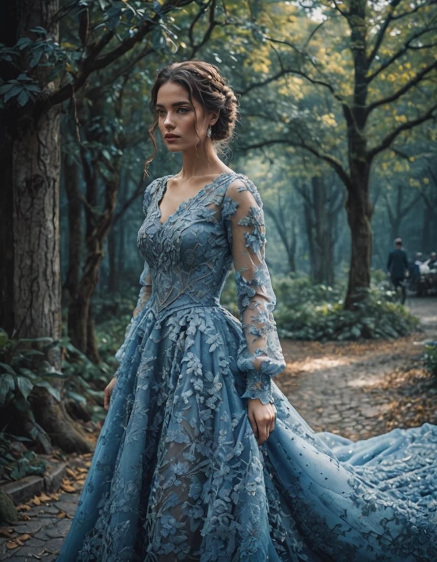 Elegant Girl in Blue Dress: Cinematic Film Still
