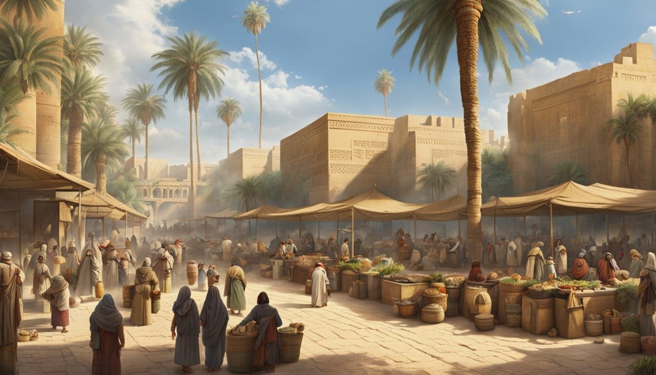 Ancient Sumerian Marketplace in Vibrant Color