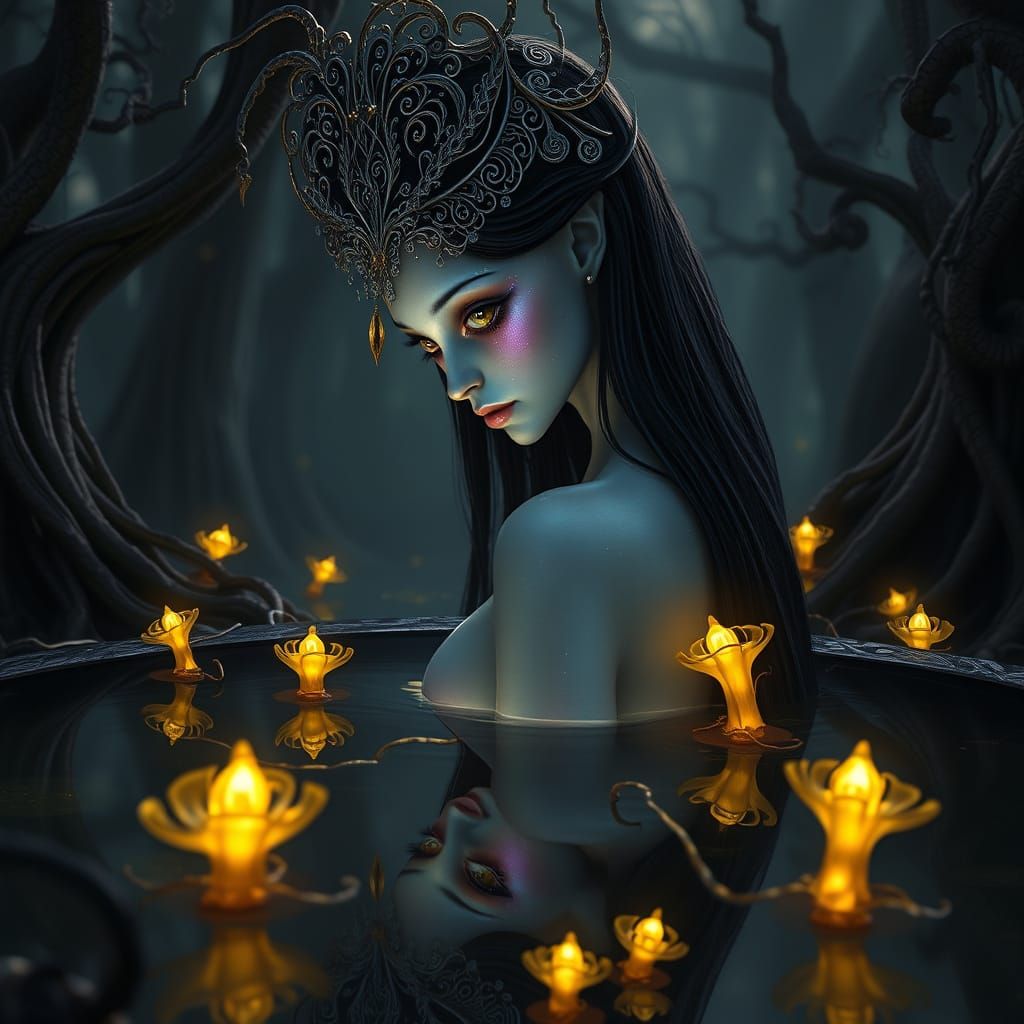 Glowing Alien Goddess Reflects in Ancient Pool