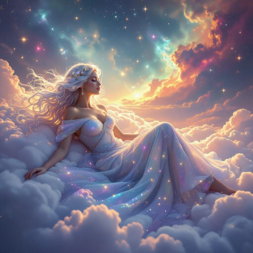 Cosmic Goddess in Nebula: Surreal Digital Painting