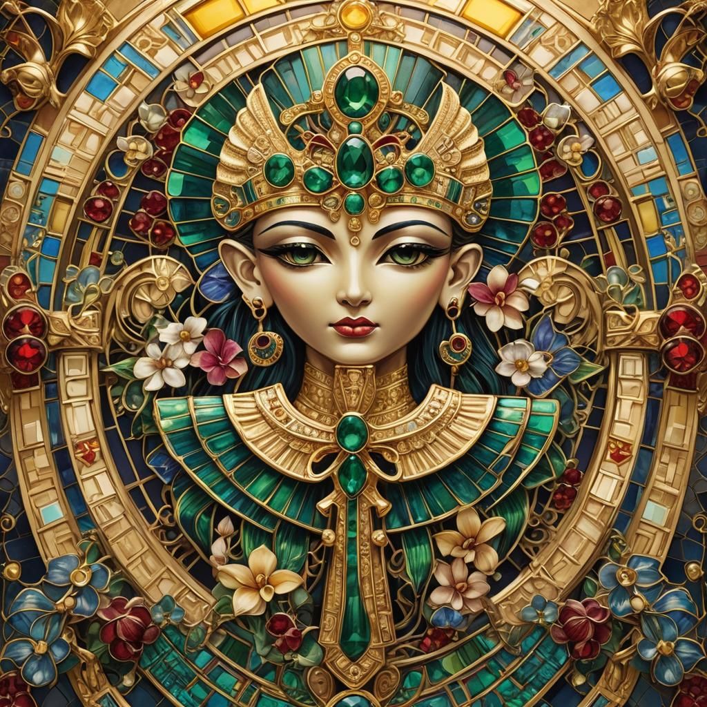 Egyptian Goddess with Jeweled Brooch and Ankh