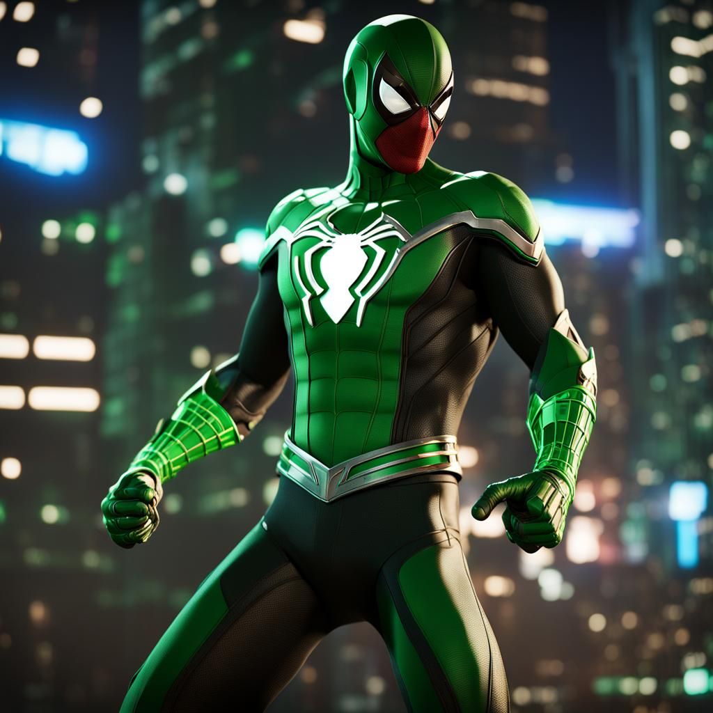 Spiderman Green Lantern Mashup in 3D Game Style
