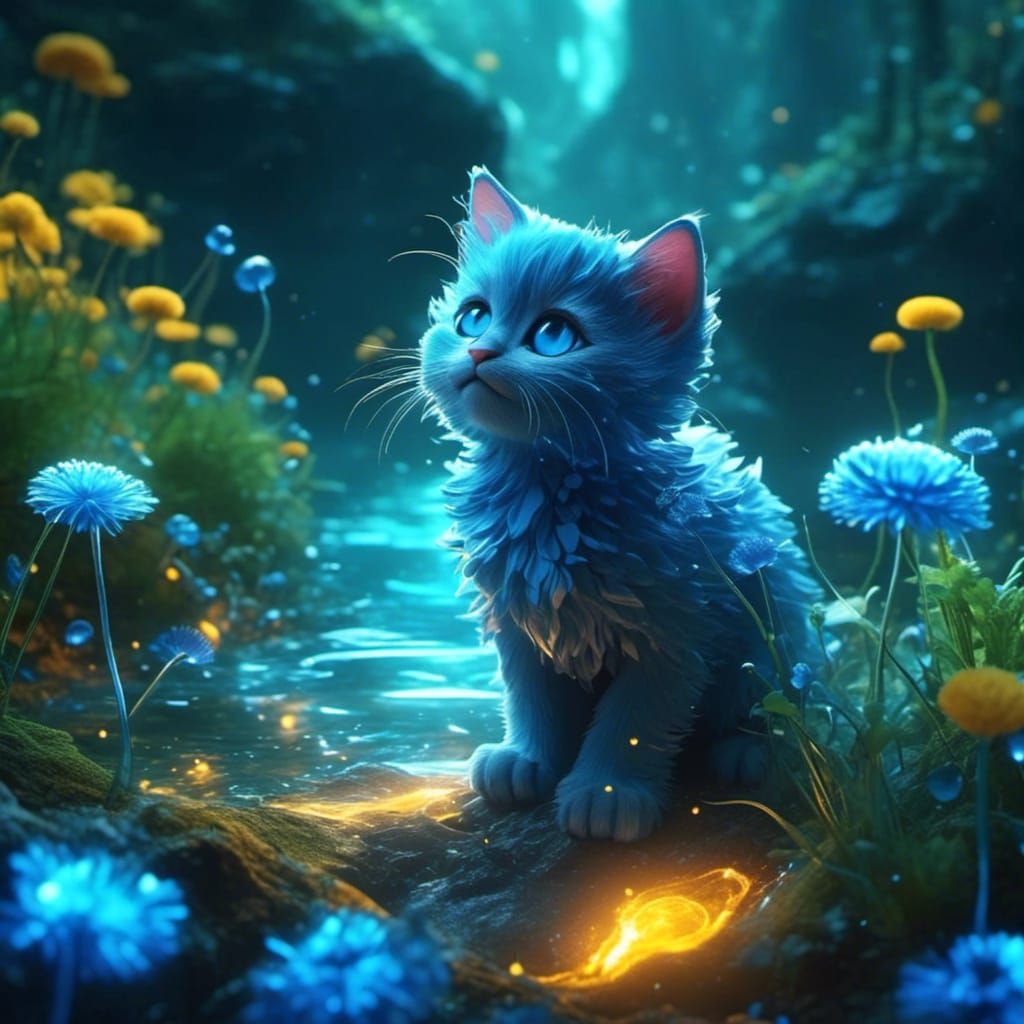 Kitten Freezes River with Magic Touch