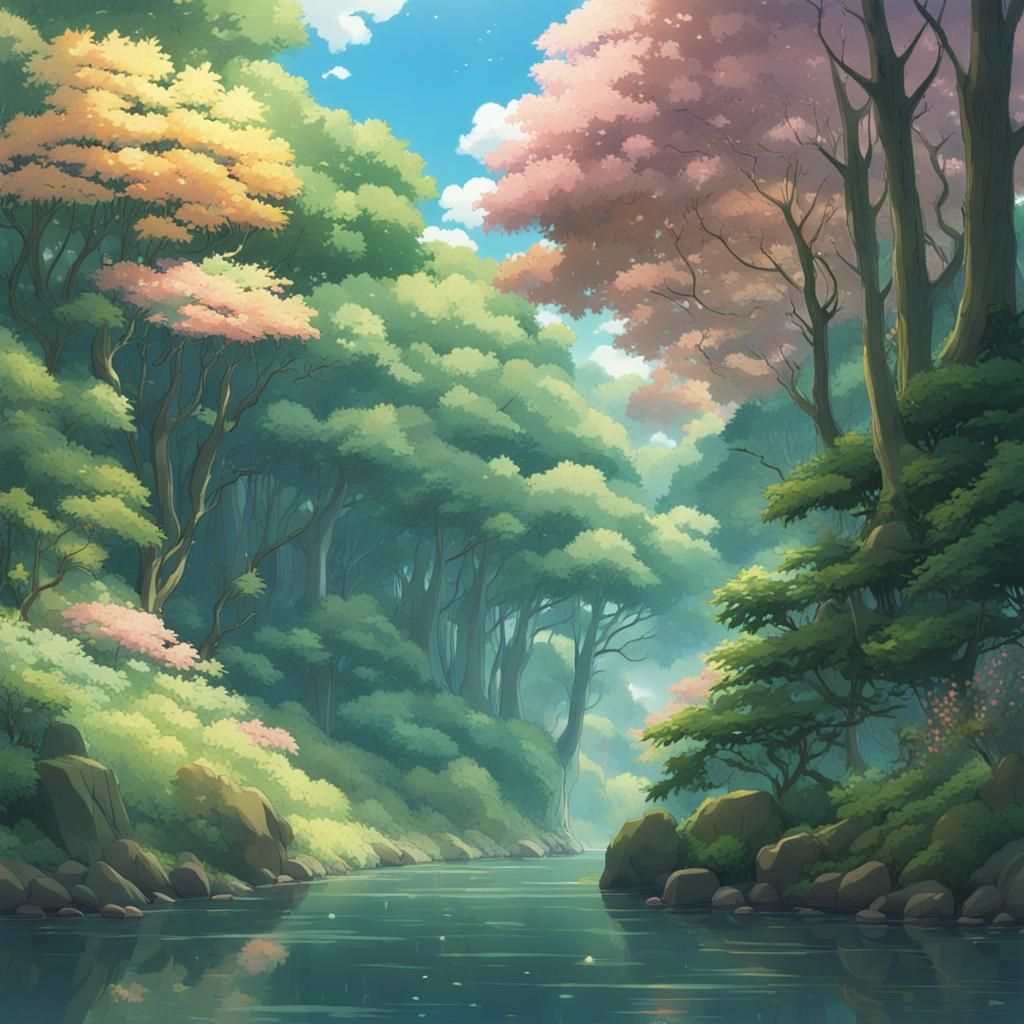 Enchanted Forest River: A Studio Ghibli Scene