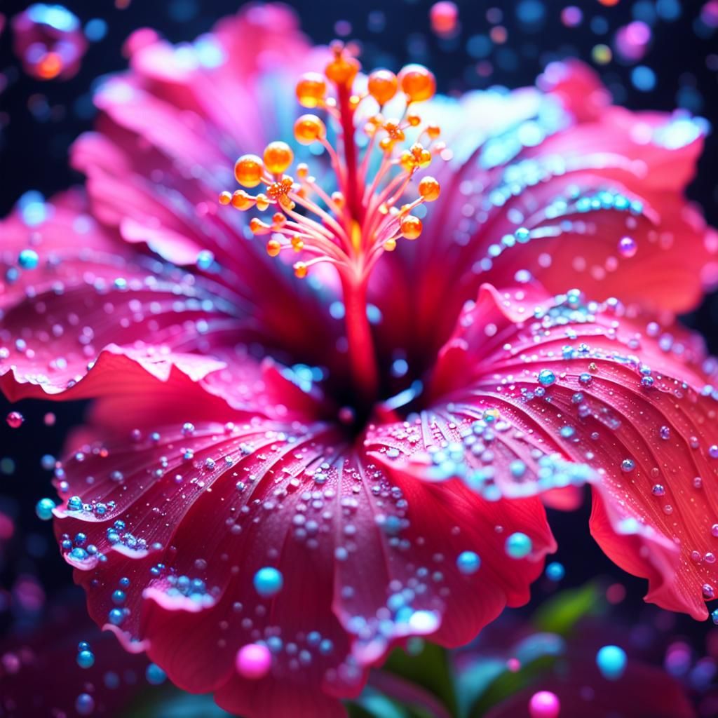 Surreal Hibiscus Blooms in Fantasy Space with Magical Glow