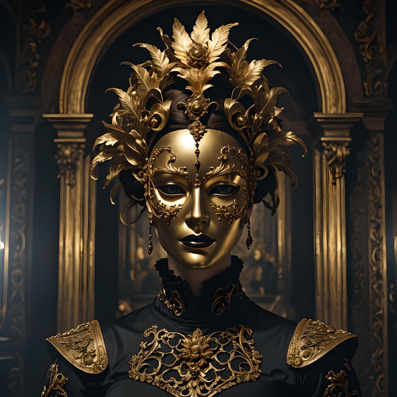 Baroque Masked Mannequin in Dark Mansion