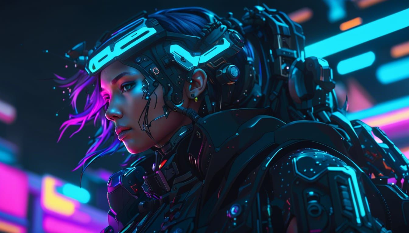 Biopunk Woman Portrait in Neon Ambiance as 3D Anime Art