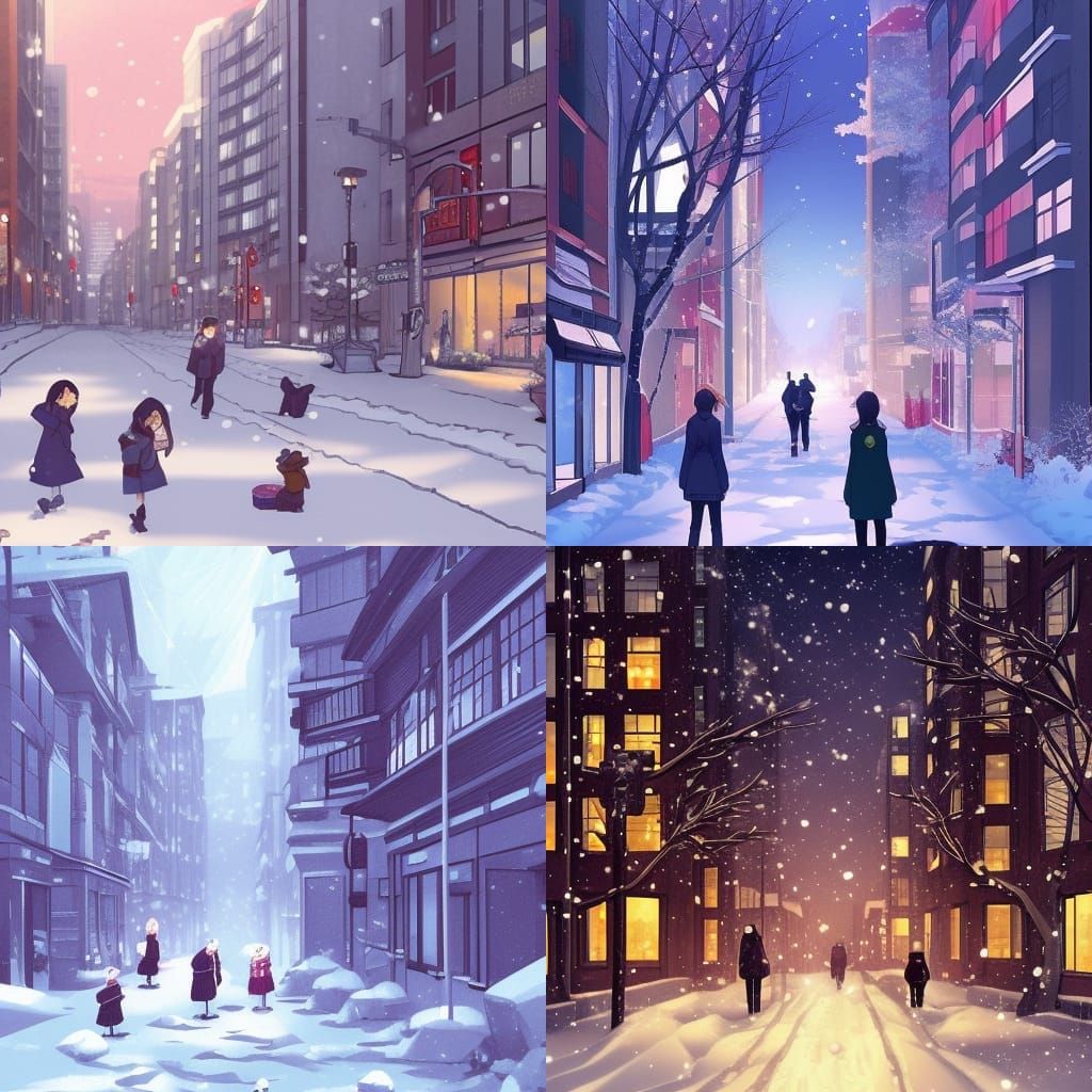 Peaceful Snow Day in the City: Anime Style