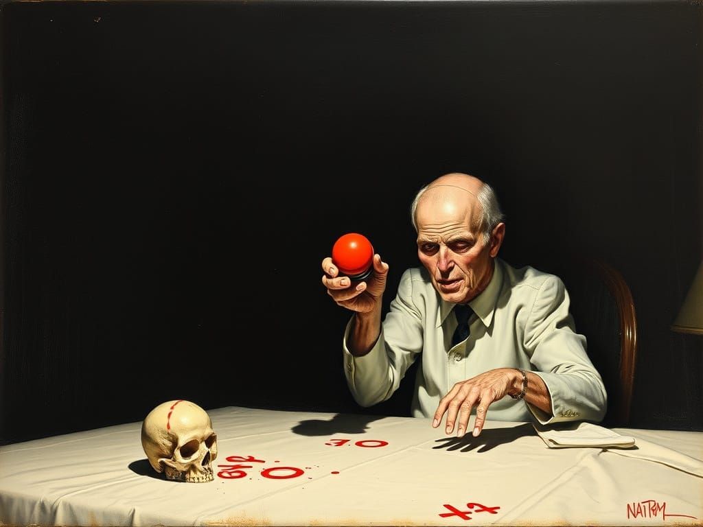 The Red Button of Doom in a Dark, Foreboding Scene