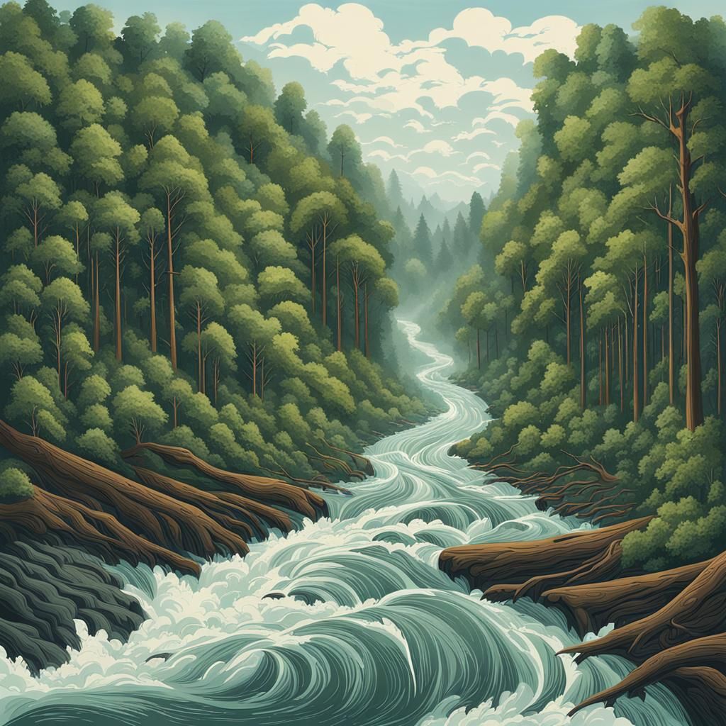 Powerful River Carves Through Dense Forest
