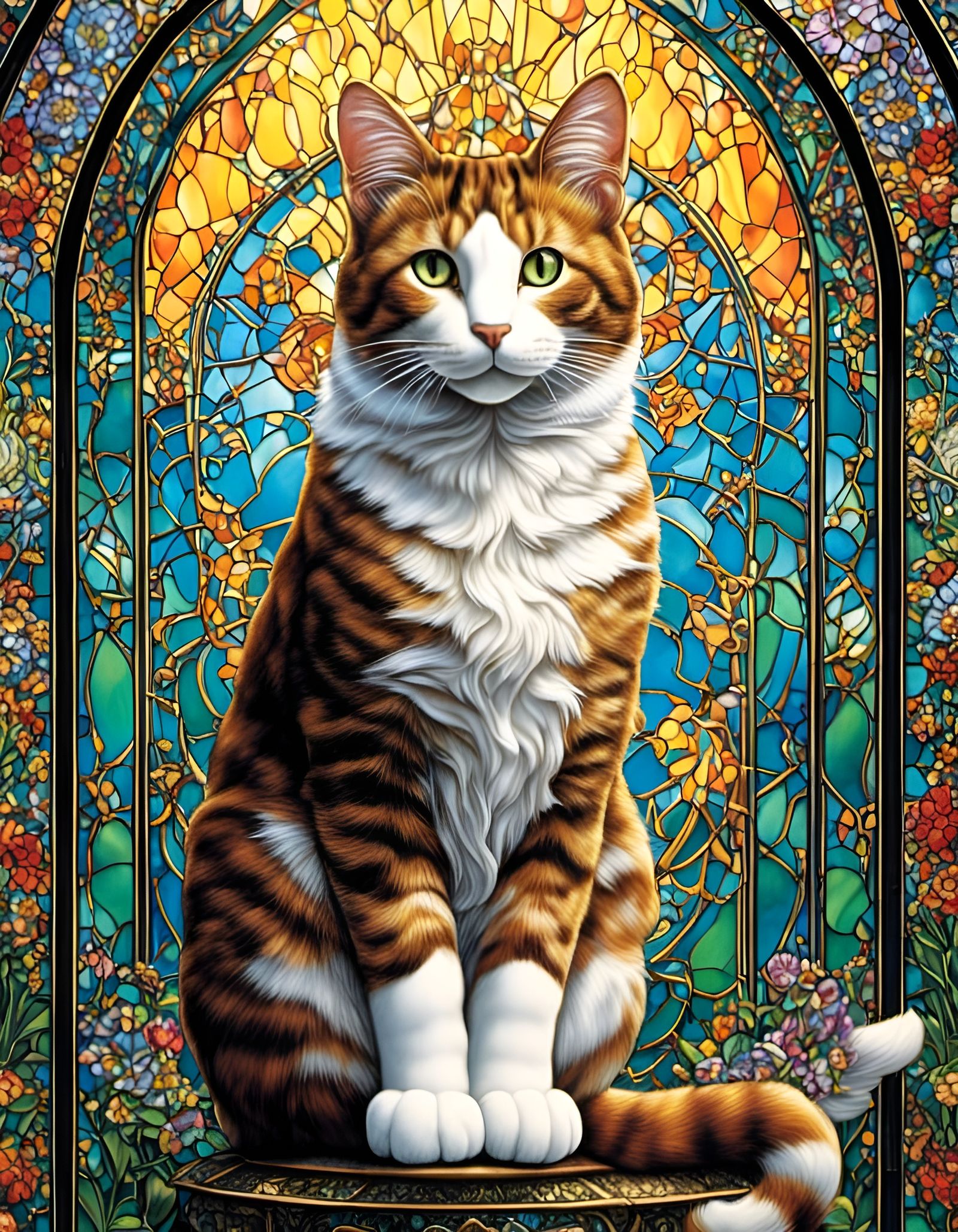 Stained Glass Cat in High Octane Style