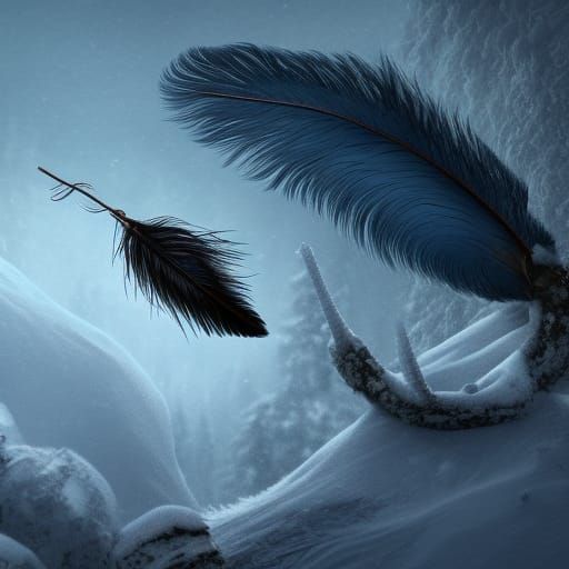 Raven Feather Descent in Winter Snowfall