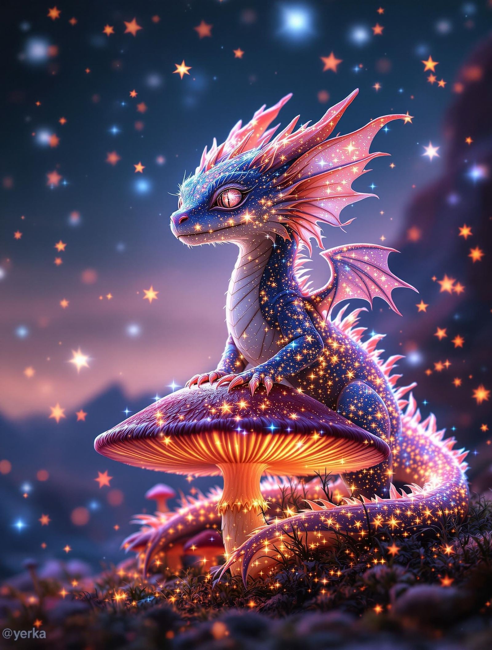 Baby Dragon Portrait with Chemiluminescent Stars