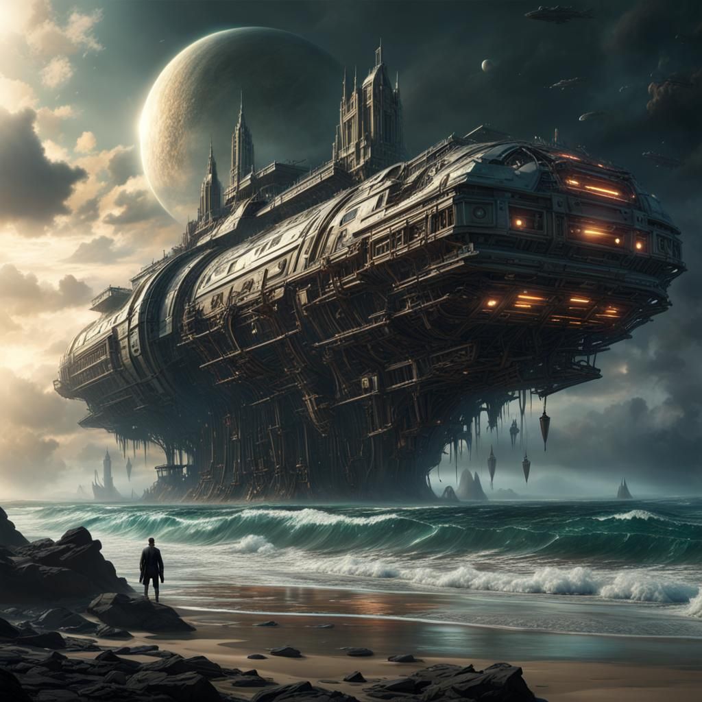 Starship Landfall on Forgotten Shore: Digital Matte Painting