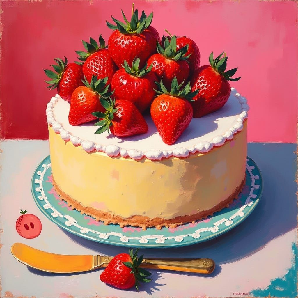 Strawberry Cake in Pop Art Style