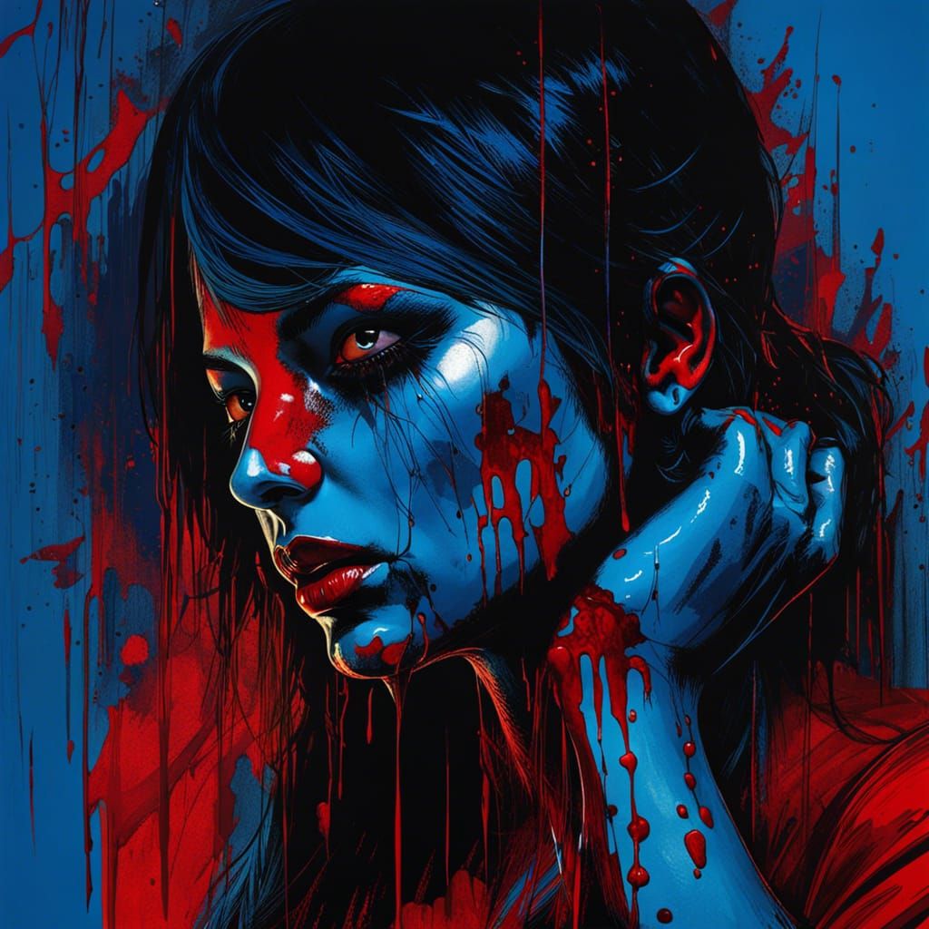 Violent Scratched Overpainted Horror in Blue and Red