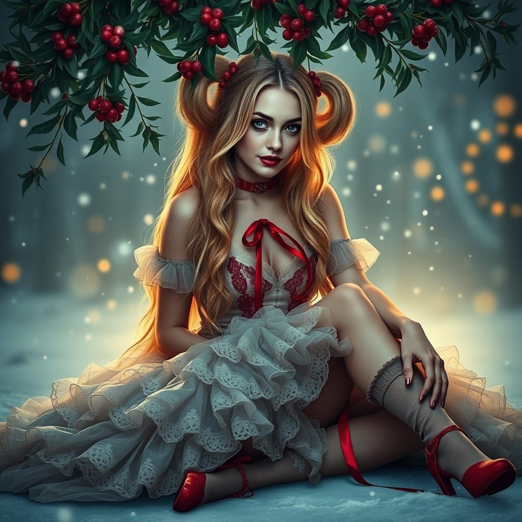 Gothic Christmas Harley Quinn Under Mistletoe