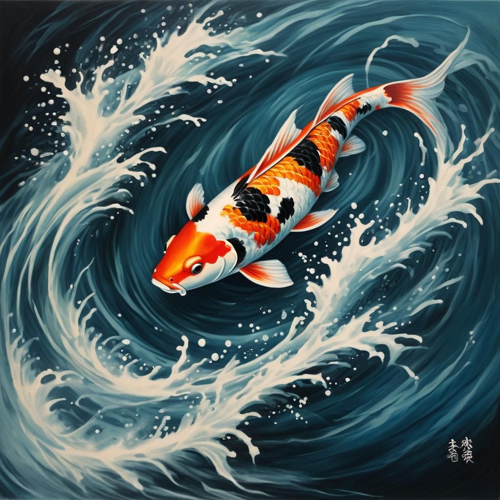 A Japanese-style koi fish tattoo swimming upstream, symbolizing strength and perseverance.