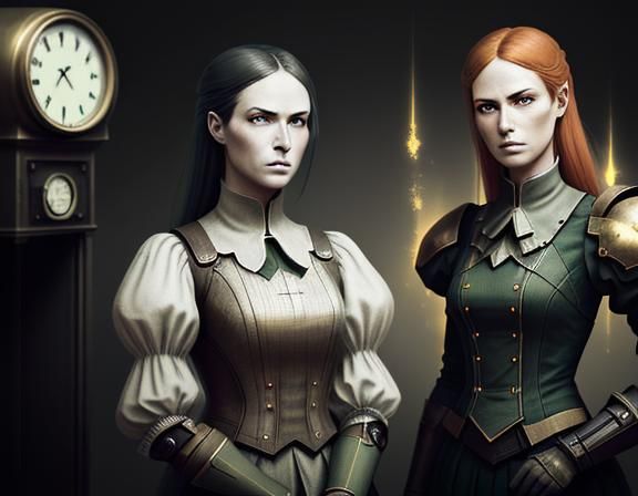 Twin Sisters in Time Machine: Steampunk Concept Art