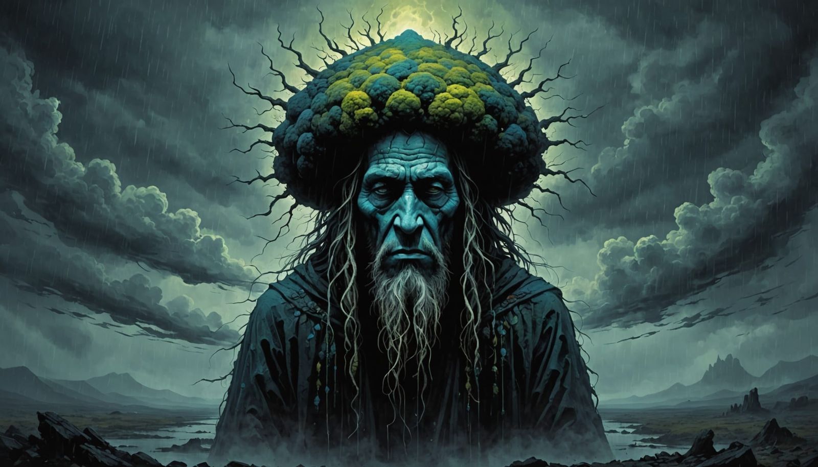 Melancholic Raincloud Shaman Oil Painting