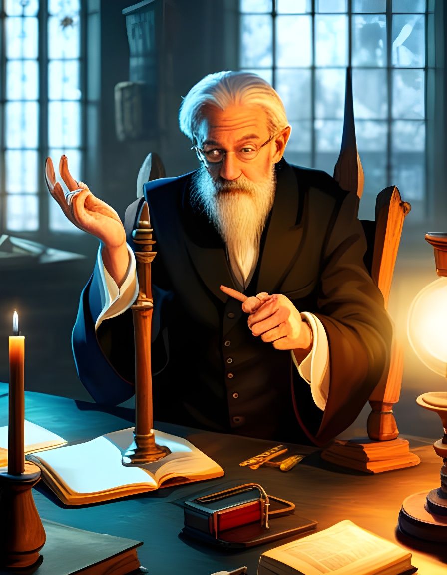 Wizard Professor Teaching in Ancient Classroom