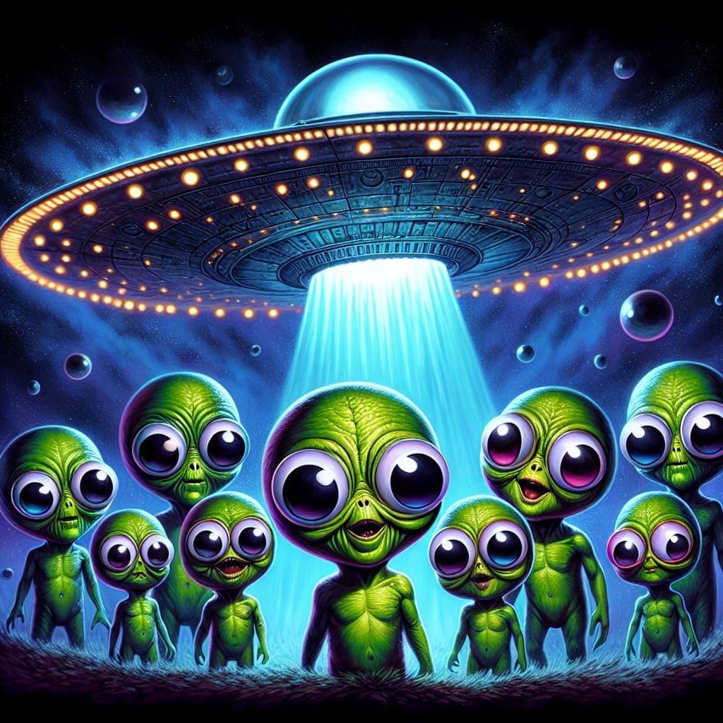 Halloween Aliens with Googly Eyes in Flying Saucer