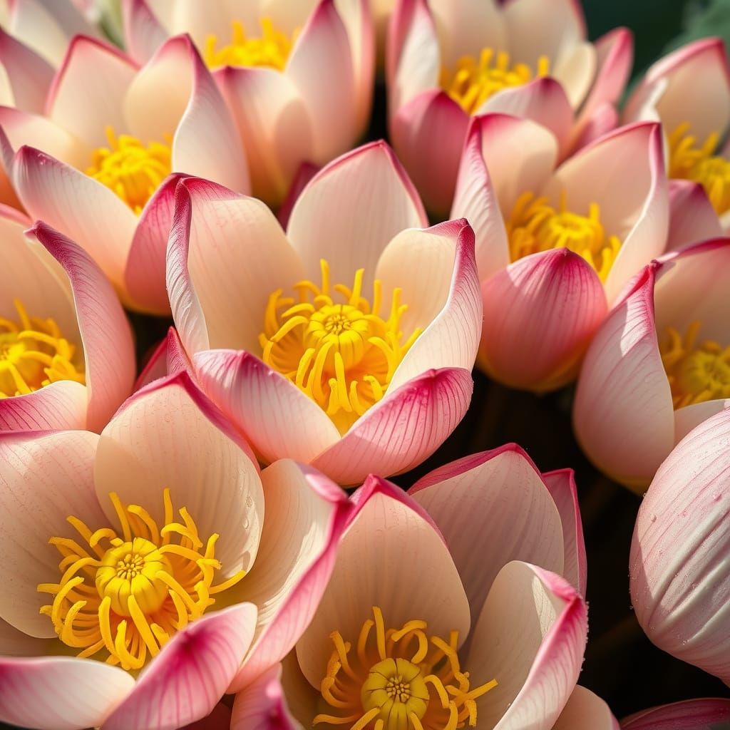 Hyperrealistic Lotus Flowers in Morning Light