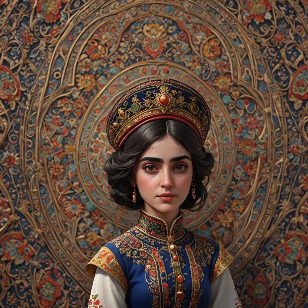 Cute Spanish Brunette in Qajar Art Style