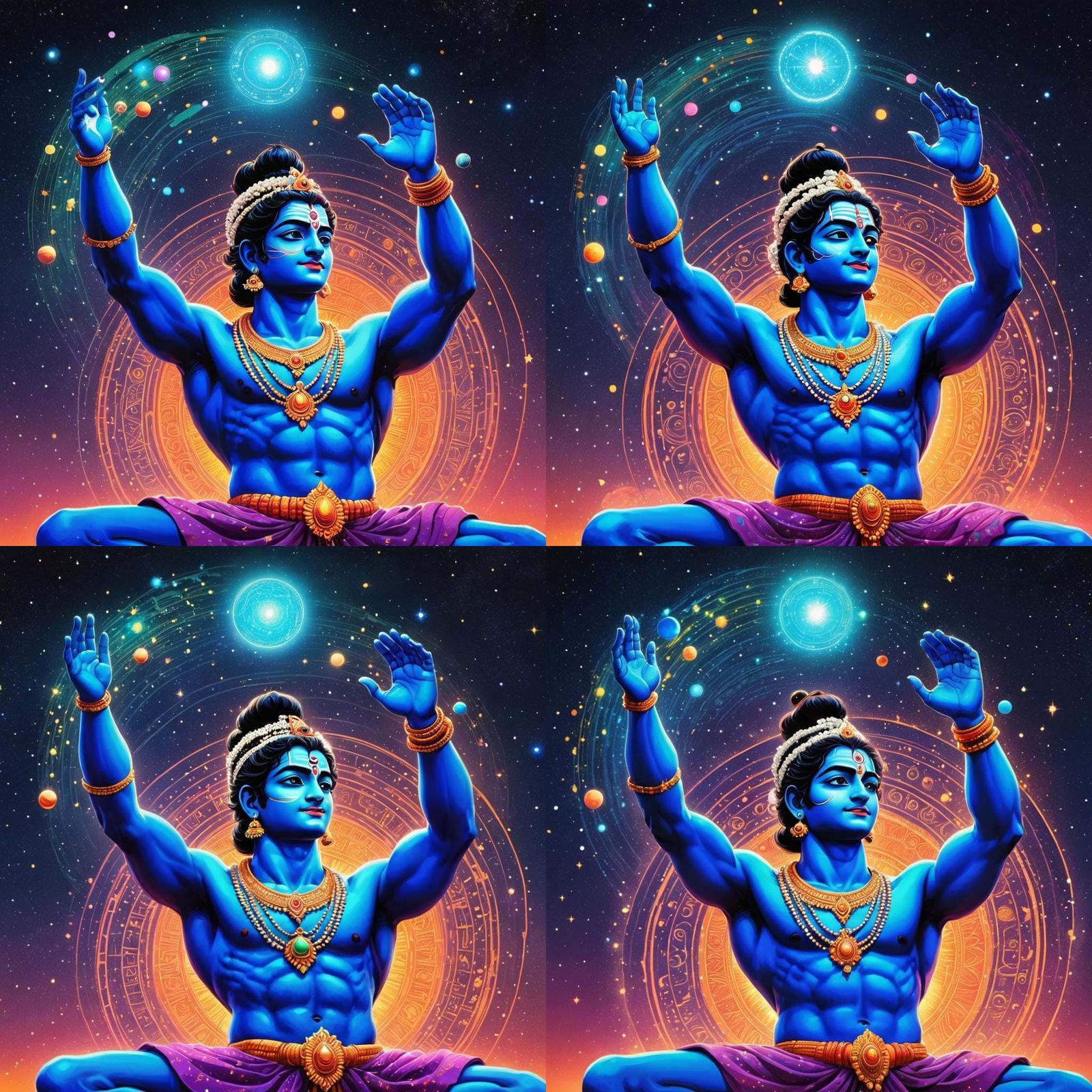 Krishna Holds Universe: Indian Folk Art in Neon