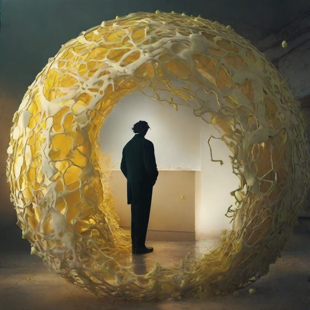 Gaunt Man in Surreal Organic Sphere, Dali-esque