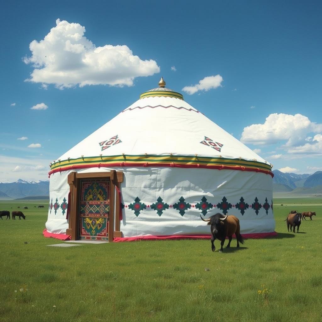Mongolian Ger in a Vast Steppe Landscape