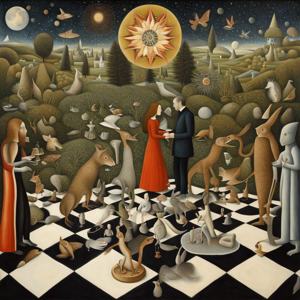 Psychedelic Chess Utopia in Bosch and Haeckel Style