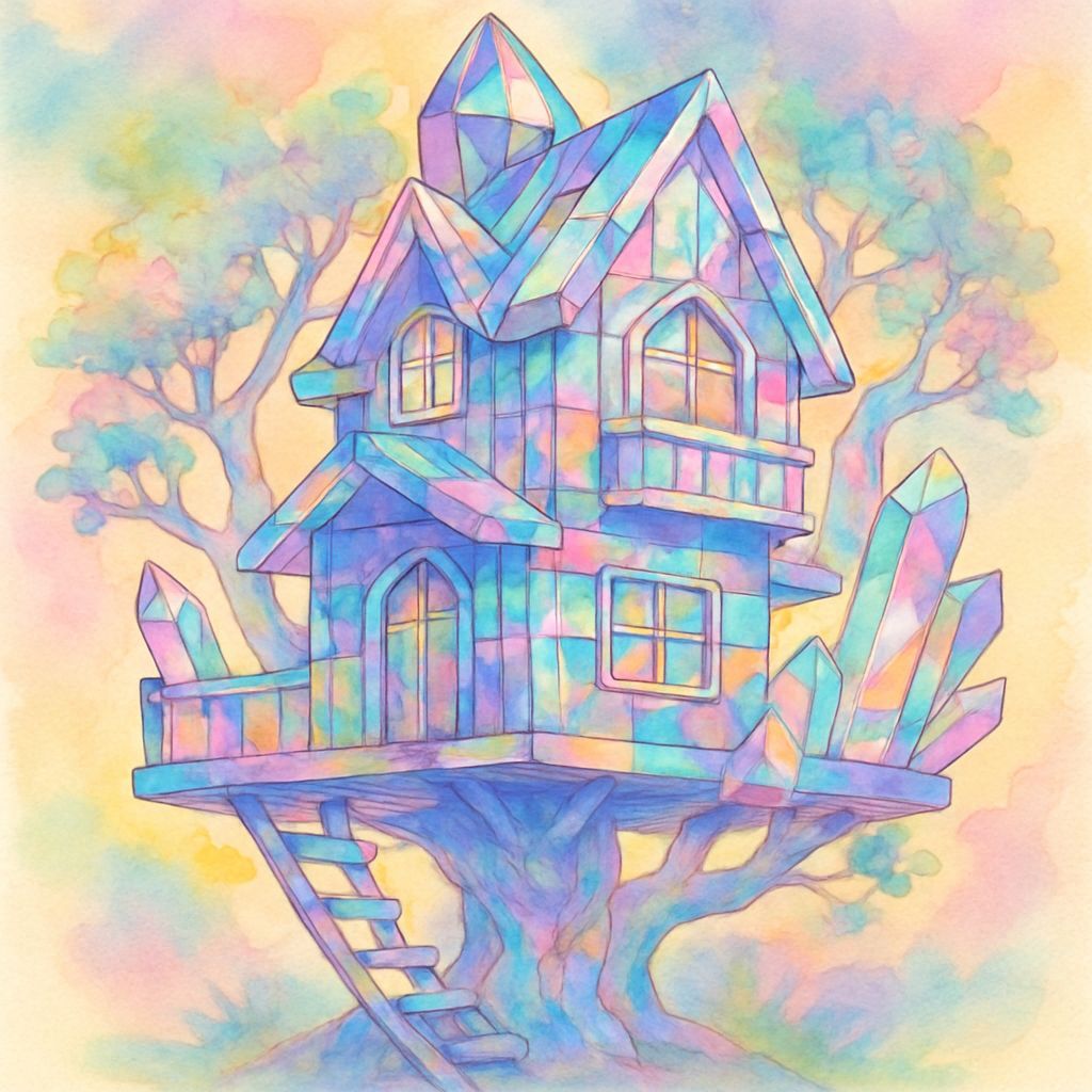 Opal Crystal Treehouse Shimmers in Dreamy Storybook Style
