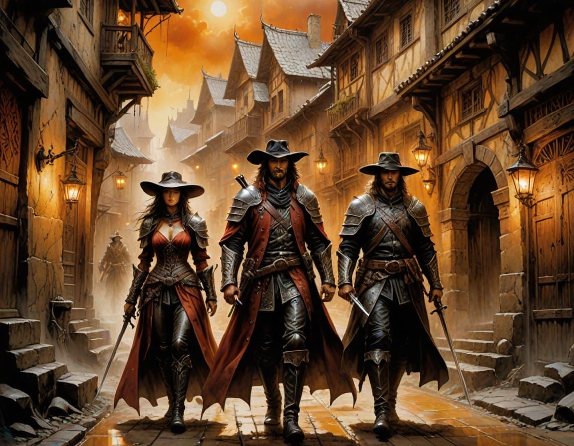 Medieval Musketeer and Mage in Fantasy Town