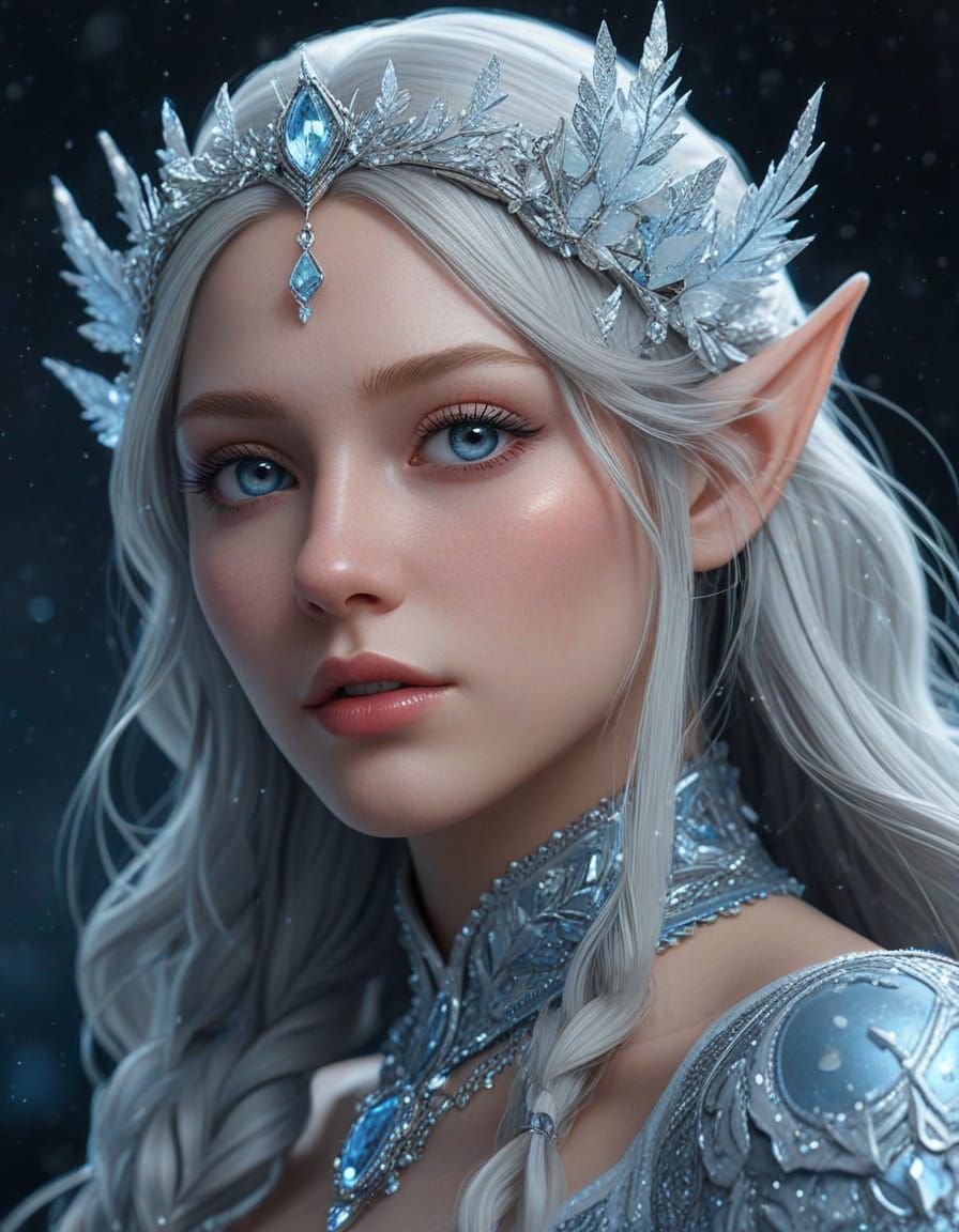 Icy Elf Portrait in Art Nouveau Style