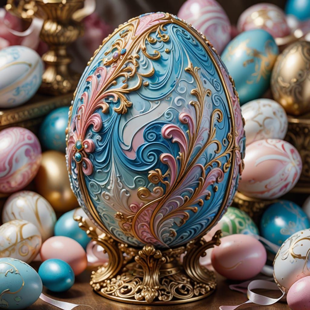 Luxurious Baroque Easter Egg in Pastel Hues