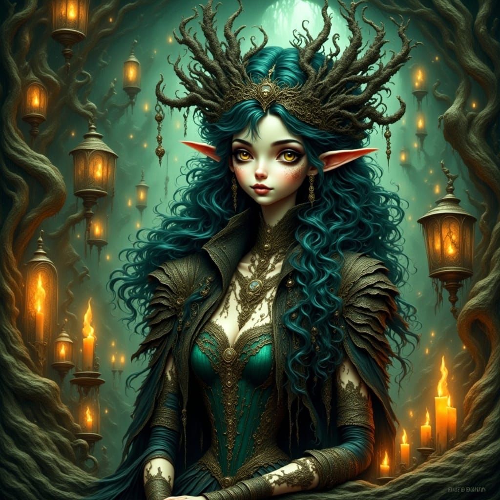 Ethereal Christmas Elf in Gothic Art Deco Wonderland