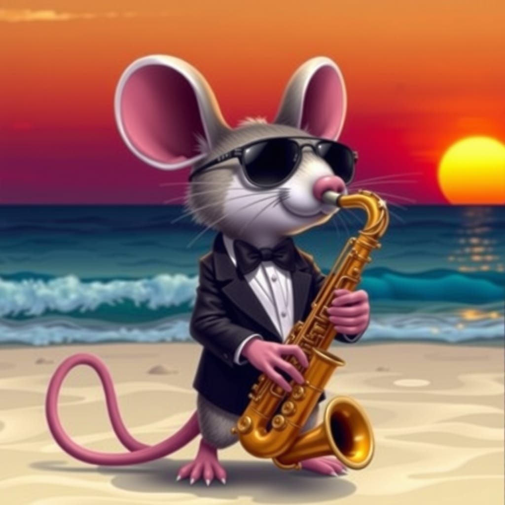 Cool Mouse Plays Saxophone at Sunset
