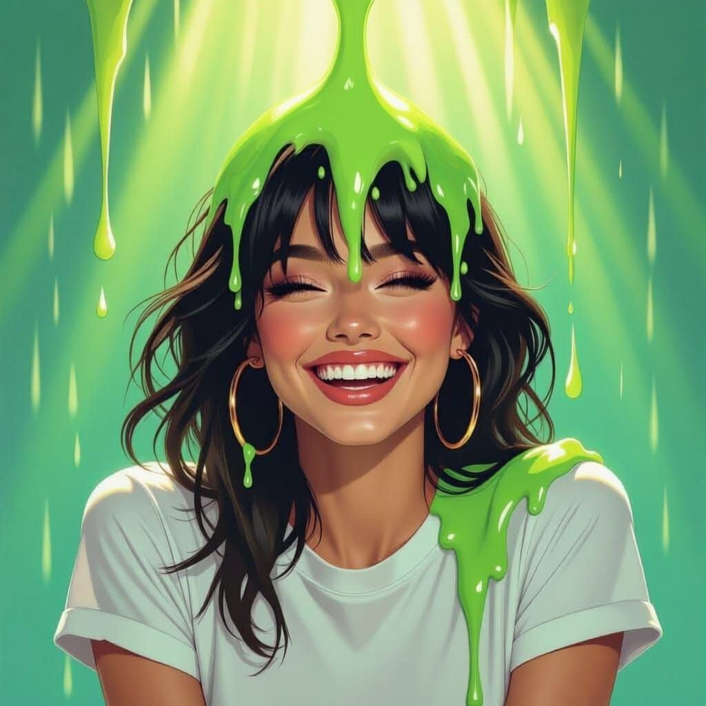 Woman Enjoys Nickelodeon Slime Shower