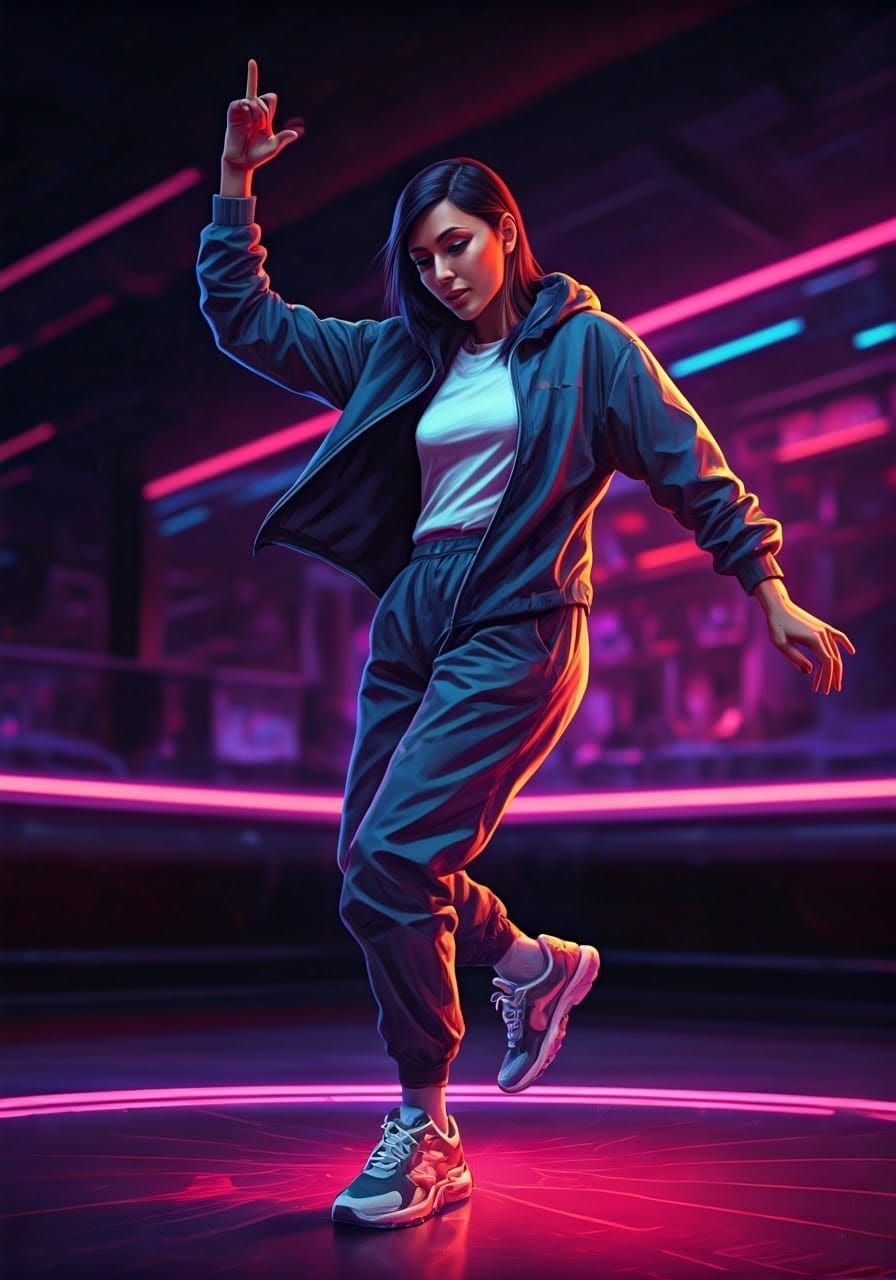 Vibrant Nightclub Dancer in Bold Neon Style