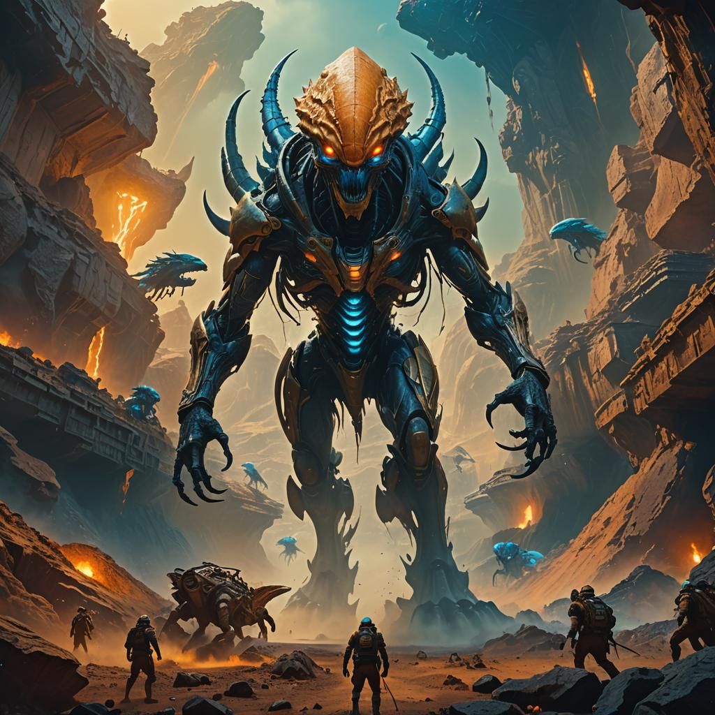 Alien Invasion of Gold Mine: Sci-Fi Matte Painting