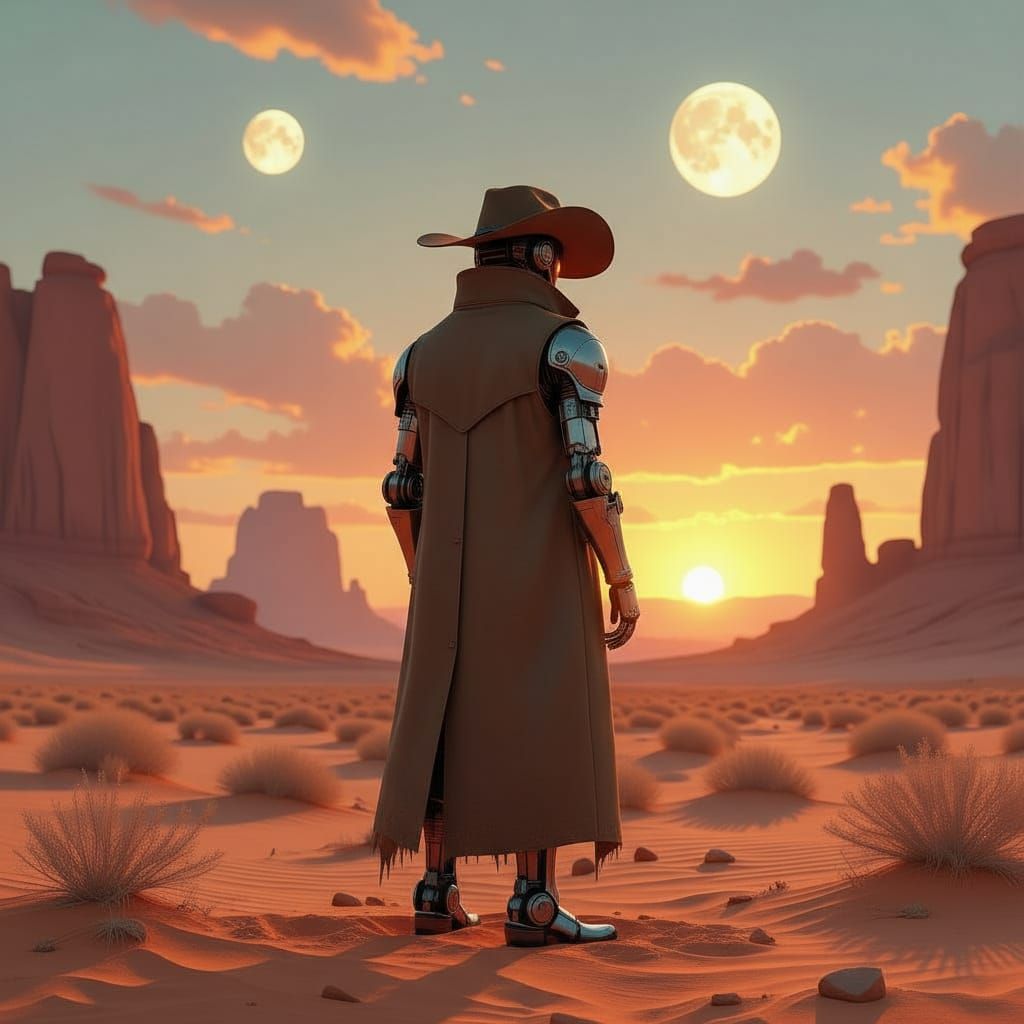 Cowboy Automaton in Alien Desert: Digital Painting