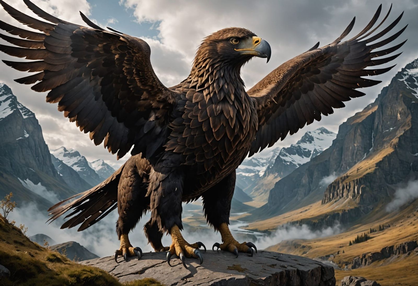Mythical Hybrid Beast with Eagle Wings and Bison Body