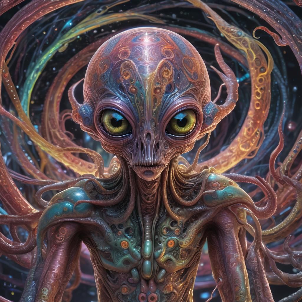 A medium, hyperrealistic shot of a new alien species with a ...